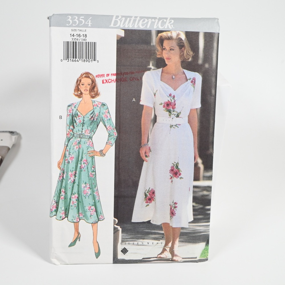 Butterick 3354 Dress Pattern Misses Size 14-16-18 Uncut Factory Folded